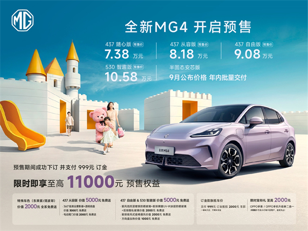 同級(jí)唯一一體式熱管理+530km超長(zhǎng)續(xù)航 全新MG4預(yù)售7.38萬元起